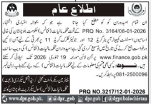 Finance Department Balochistan Jobs 2026