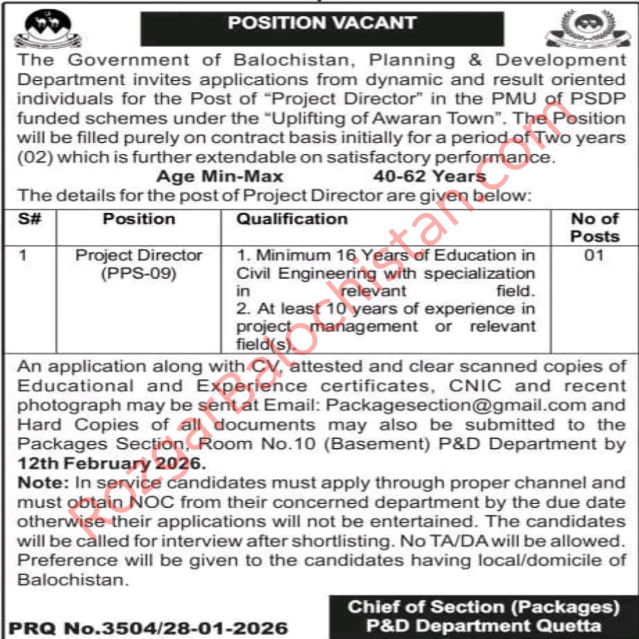 Project Director Jobs 2026 in Planning and Development Department Balochistan