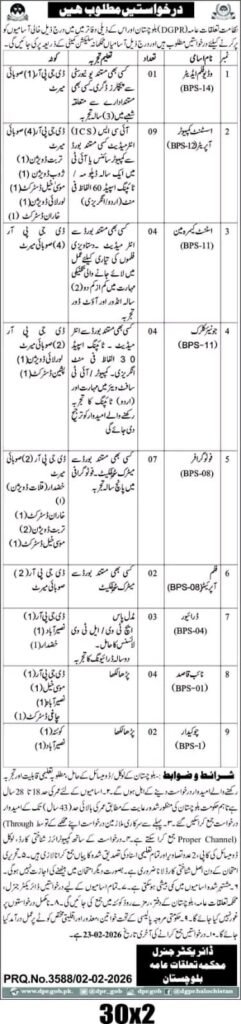 DGPR Balochistan Jobs 2026 official advertisement