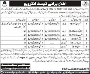 Culture Department Balochistan Test Interview Schedule 2026 DPR Jobs