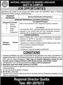 NUML Quetta Campus Jobs 2026 Advertisement