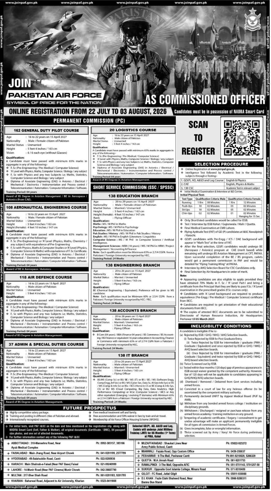 Pakistan Air Force PAF Jobs 2026 online registration advertisement for Commissioned
