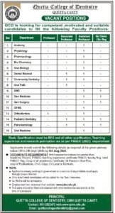 Quetta College of Dentistry QCD Quetta Cantt Jobs 2026